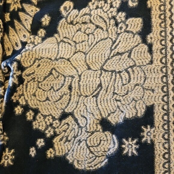 Chicos Fringe Ruana Wrap Sweater Coat Womens S/M Brown Black Floral Faux Leather - Picture 9 of 13